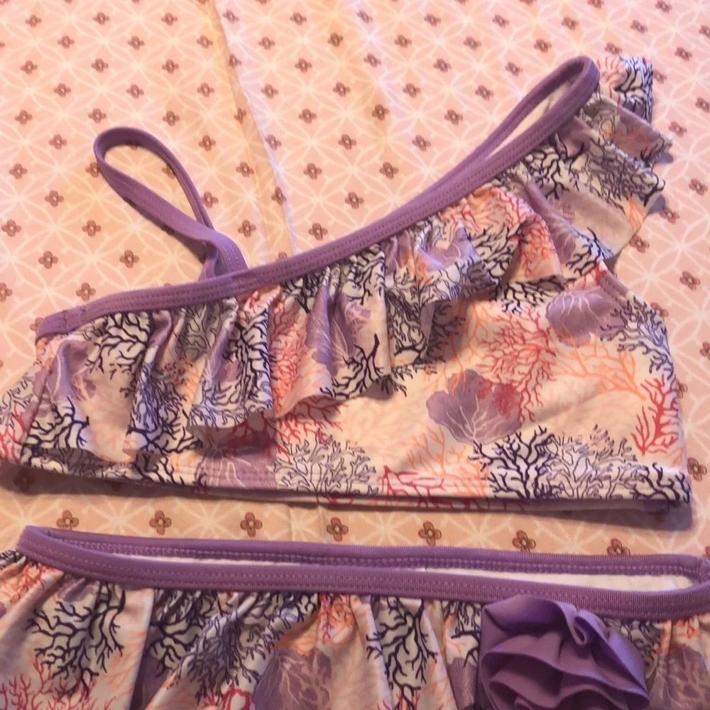 🦄Crazy 8 2piece bathing suit girls size S 5-6🦄 purple flower design